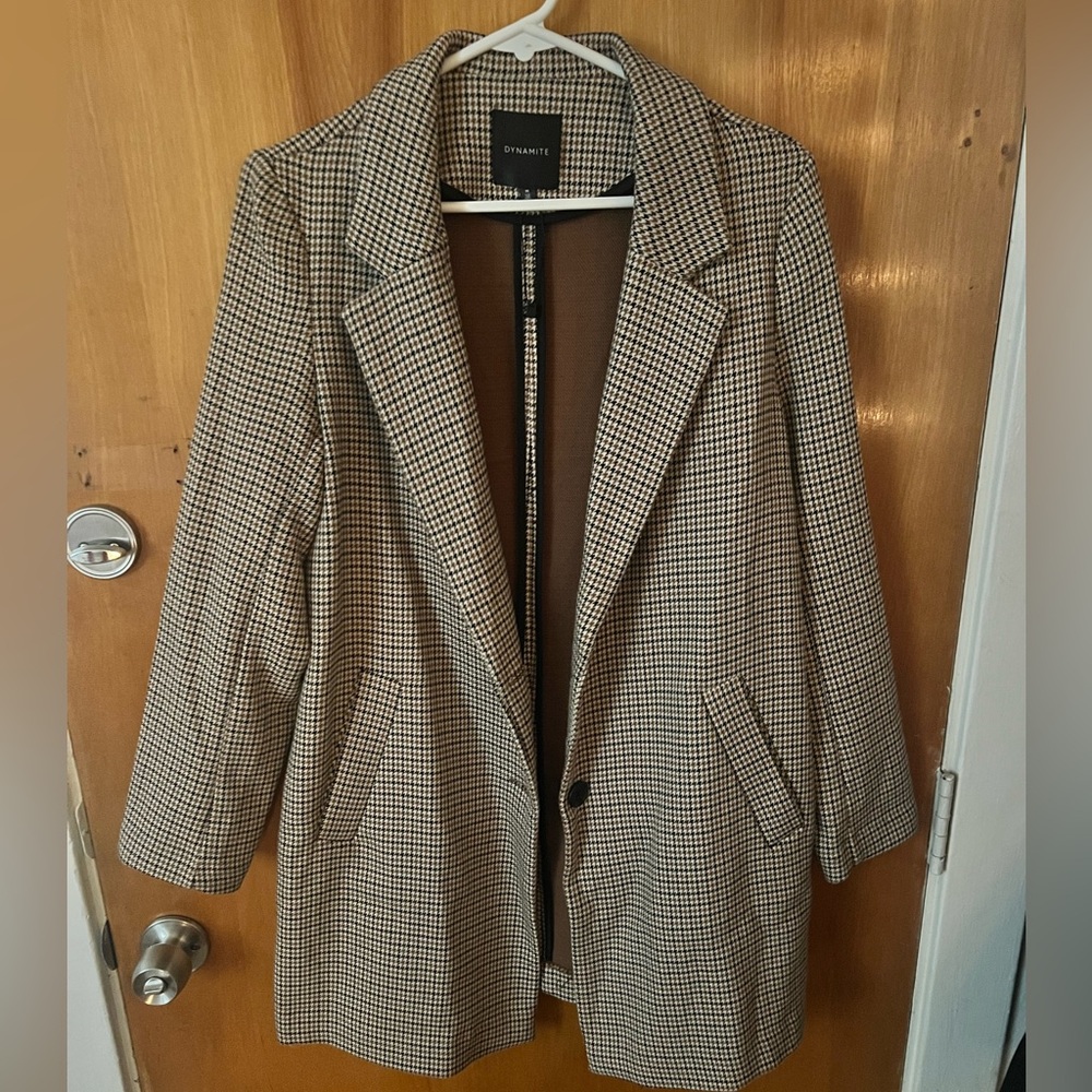 Dynamite Houndstooth Blazer - Brown and Cream